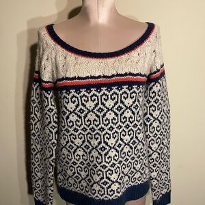 American Eagle Outfitters Scoop Neck Navy and Cream Geometric Sweater